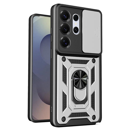 Galaxy S26 Ultra Handyhülle – Gehäuse mit verschiebbarem Kameradeckel aus PC + TPU-Kickstand