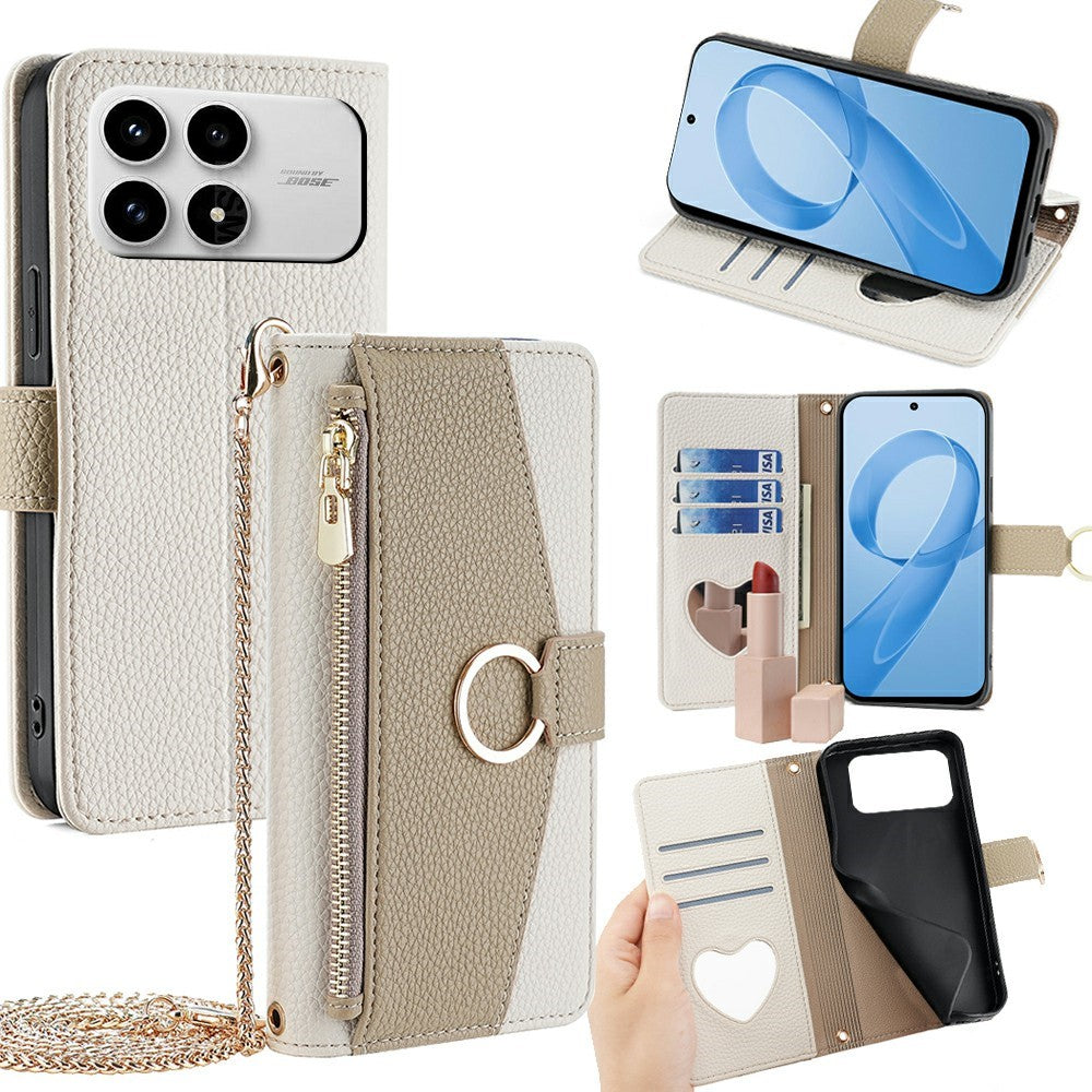 For Xiaomi Poco F8 Pro 5G / Redmi K90 5G Case Mirror Wallet Leather Phone Cover with Chain Shoulder Strap