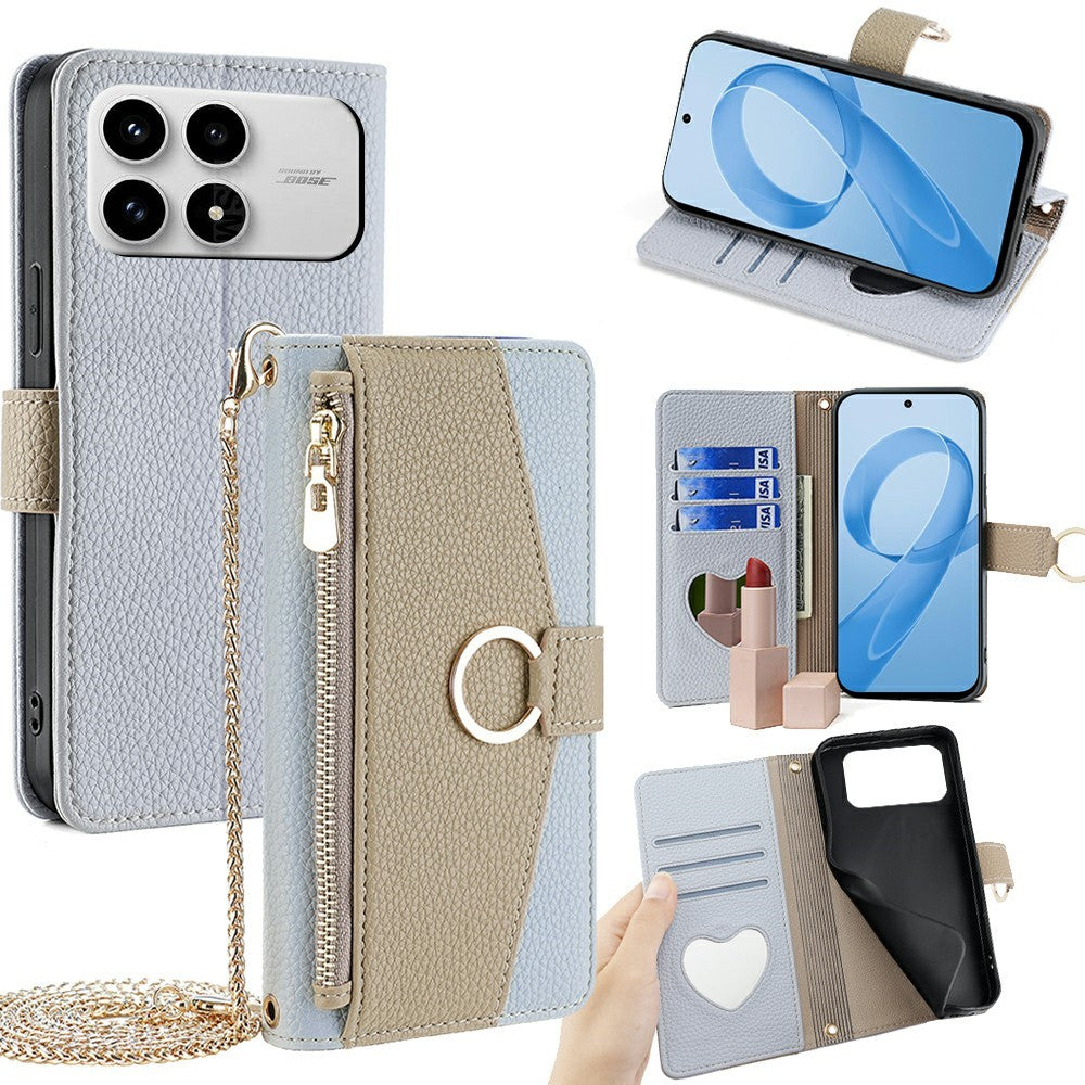 For Xiaomi Poco F8 Pro 5G / Redmi K90 5G Case Mirror Wallet Leather Phone Cover with Chain Shoulder Strap