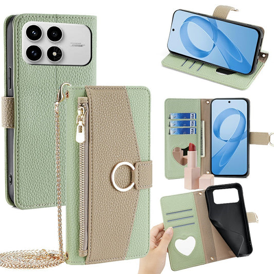 For Xiaomi Poco F8 Pro 5G / Redmi K90 5G Case Mirror Wallet Leather Phone Cover with Chain Shoulder Strap