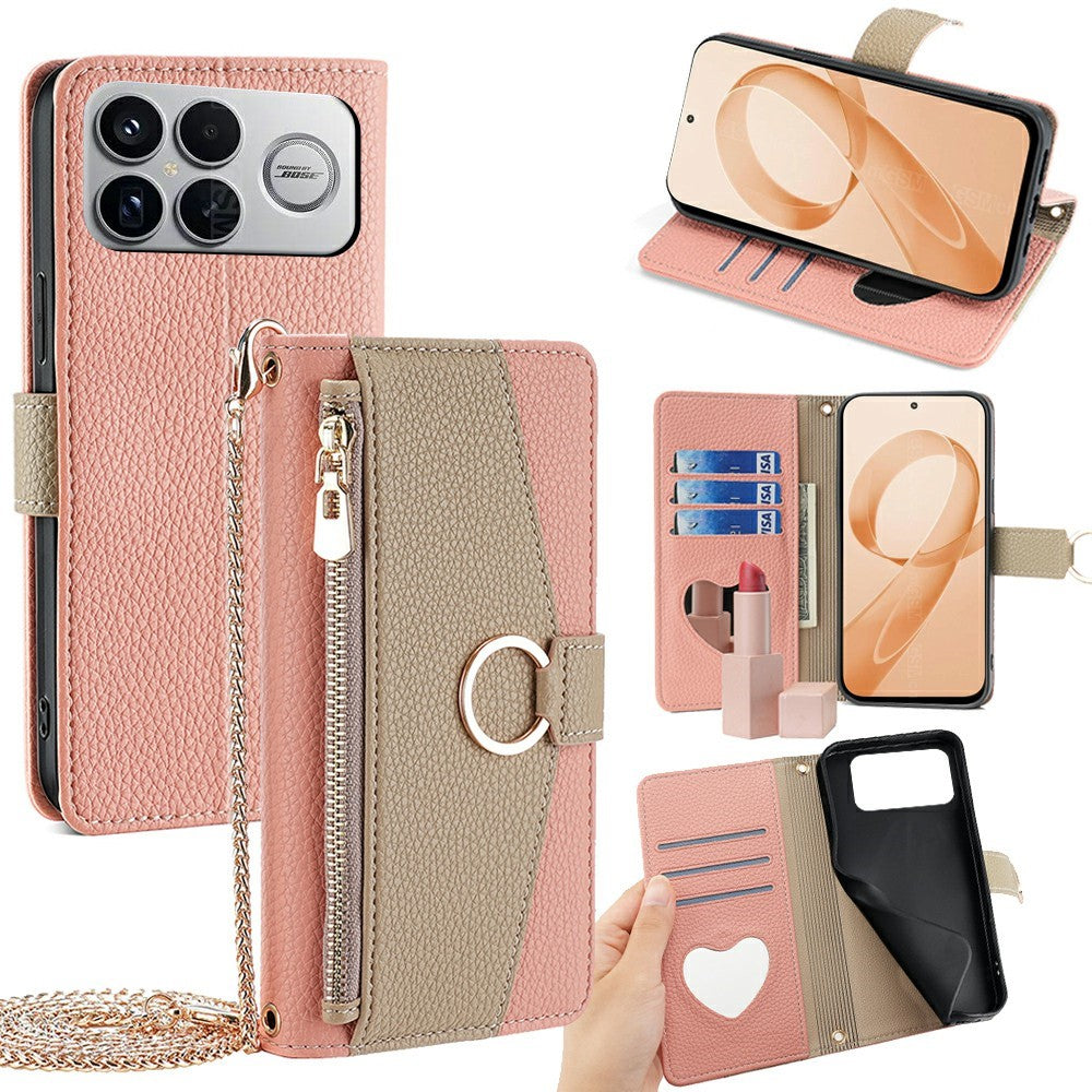 For Xiaomi Poco F8 Ultra / Redmi K90 Pro Max 5G Case Mirror Wallet Leather Phone Cover with Chain Shoulder Strap