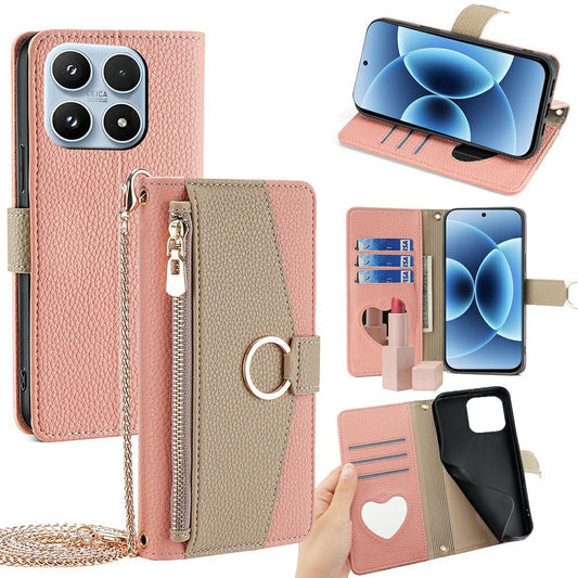 Xiaomi 17 Handyhülle – Spiegel Brieftasche Leder mit Kettenschultergurt
