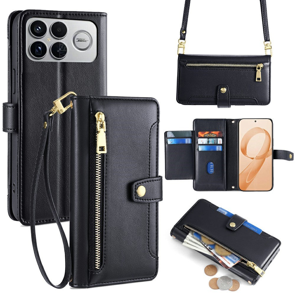 For Xiaomi Poco F8 Ultra / Redmi K90 Pro Max 5G Leather Case Zipper Pocket Wallet Phone Cover with 2 Straps