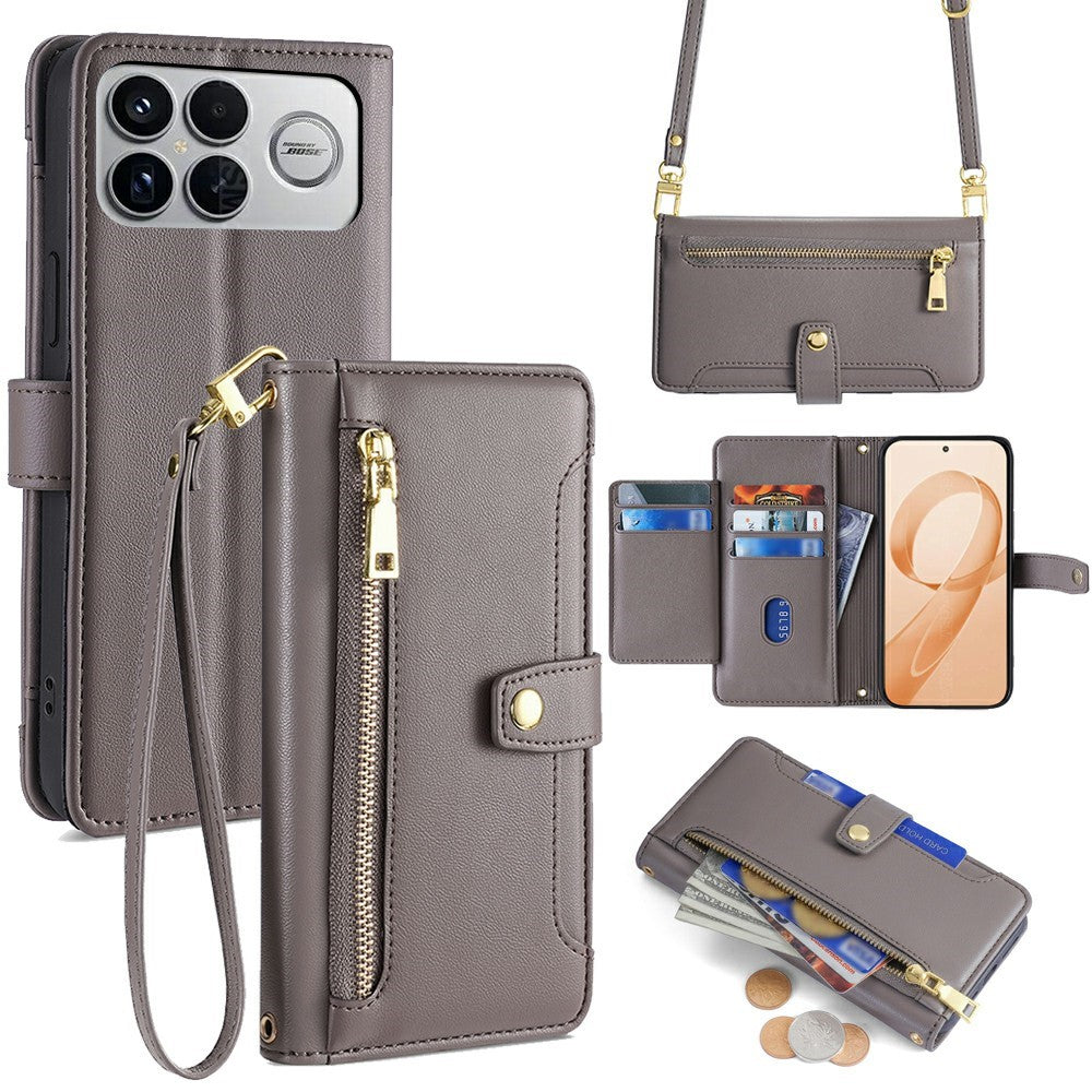 For Xiaomi Poco F8 Ultra / Redmi K90 Pro Max 5G Leather Case Zipper Pocket Wallet Phone Cover with 2 Straps