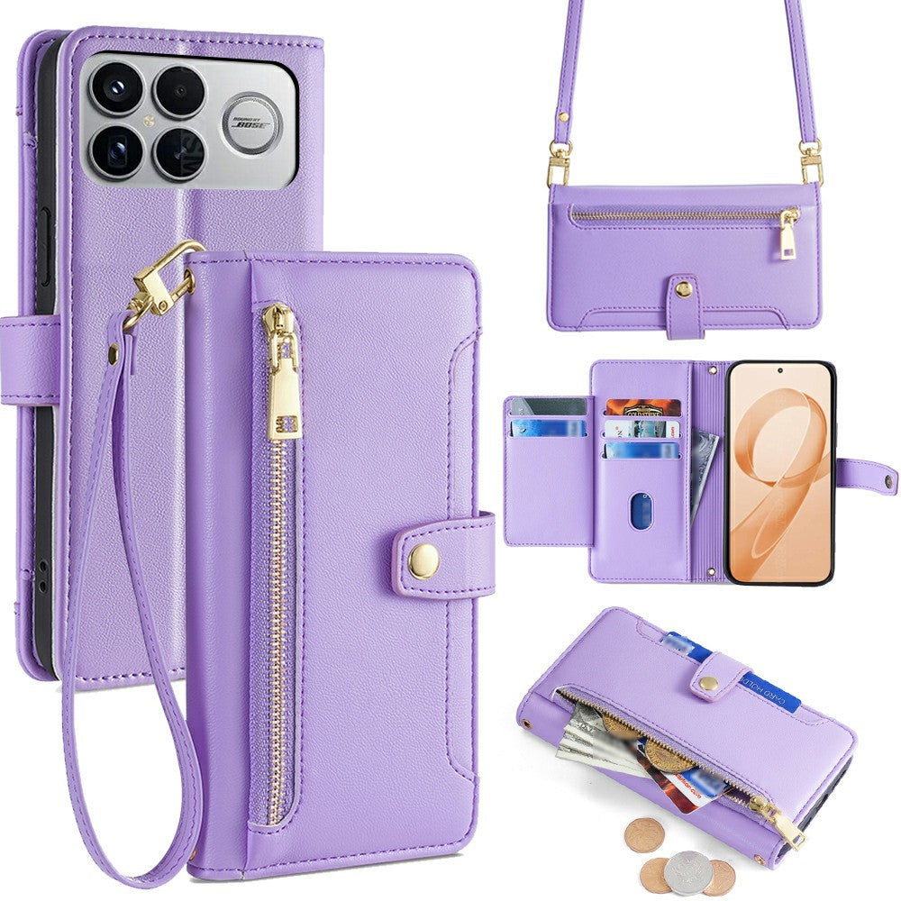 For Xiaomi Poco F8 Ultra / Redmi K90 Pro Max 5G Leather Case Zipper Pocket Wallet Phone Cover with 2 Straps
