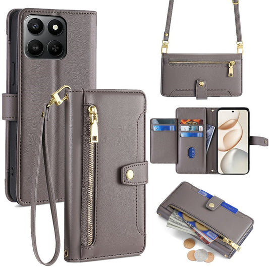 For Honor 400 Smart 5G / X7d 4G Leather Case Zipper Pocket Wallet Phone Cover with 2 Straps