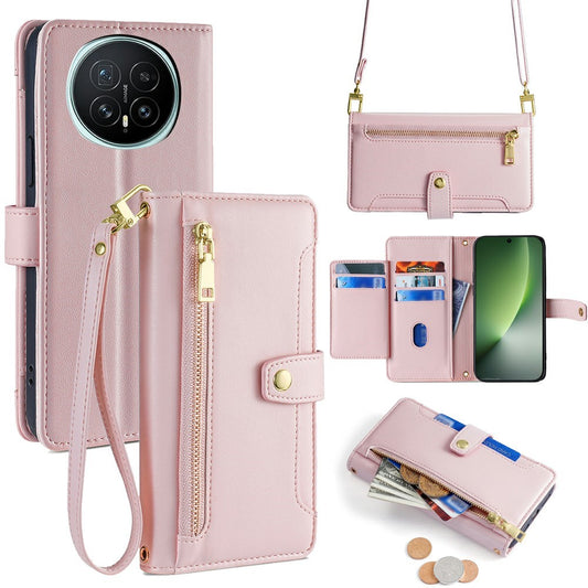 Honor Magic8 5G Handyhülle – Ledertasche mit Reißverschlusstasche und 2 Riemen
