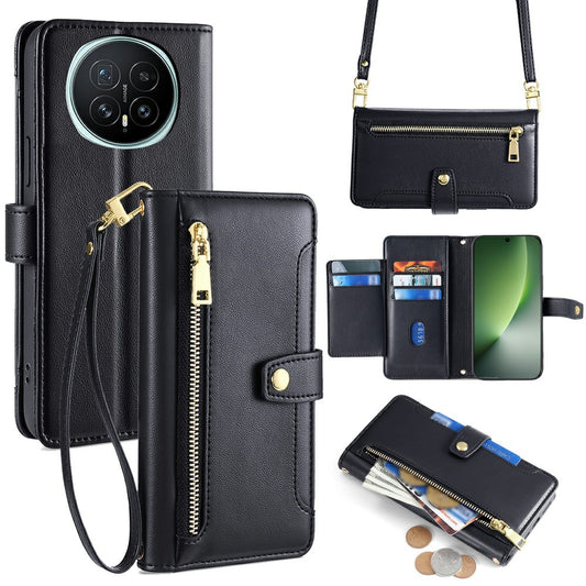 Honor Magic8 5G Handyhülle – Ledertasche mit Reißverschlusstasche und 2 Riemen