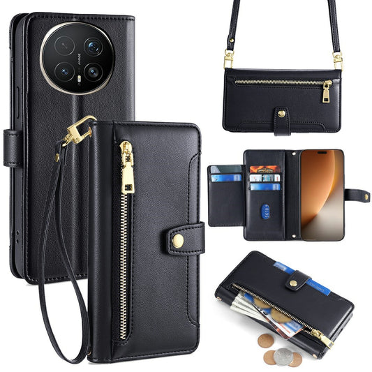 Honor Magic8 Pro 5G Handyhülle – Ledertasche mit Reißverschlusstasche und 2 Riemen