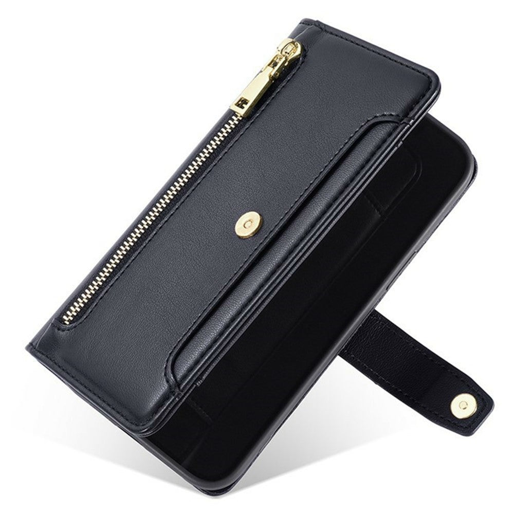 For Honor Magic8 Pro 5G Leather Case Zipper Pocket Wallet Phone Cover with 2 Straps