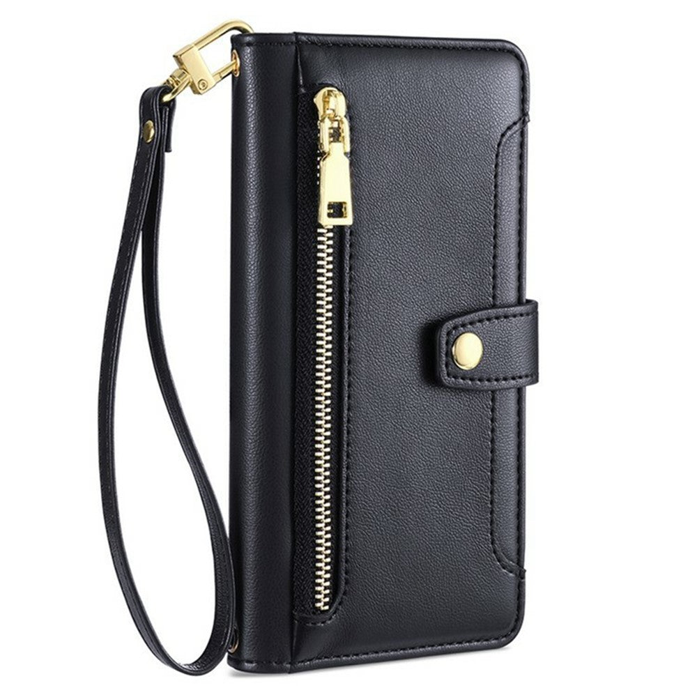 For Honor Magic8 Pro 5G Leather Case Zipper Pocket Wallet Phone Cover with 2 Straps