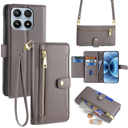 Xiaomi 17 Handyhülle – Ledertasche mit Reißverschlusstasche und 2 Riemen