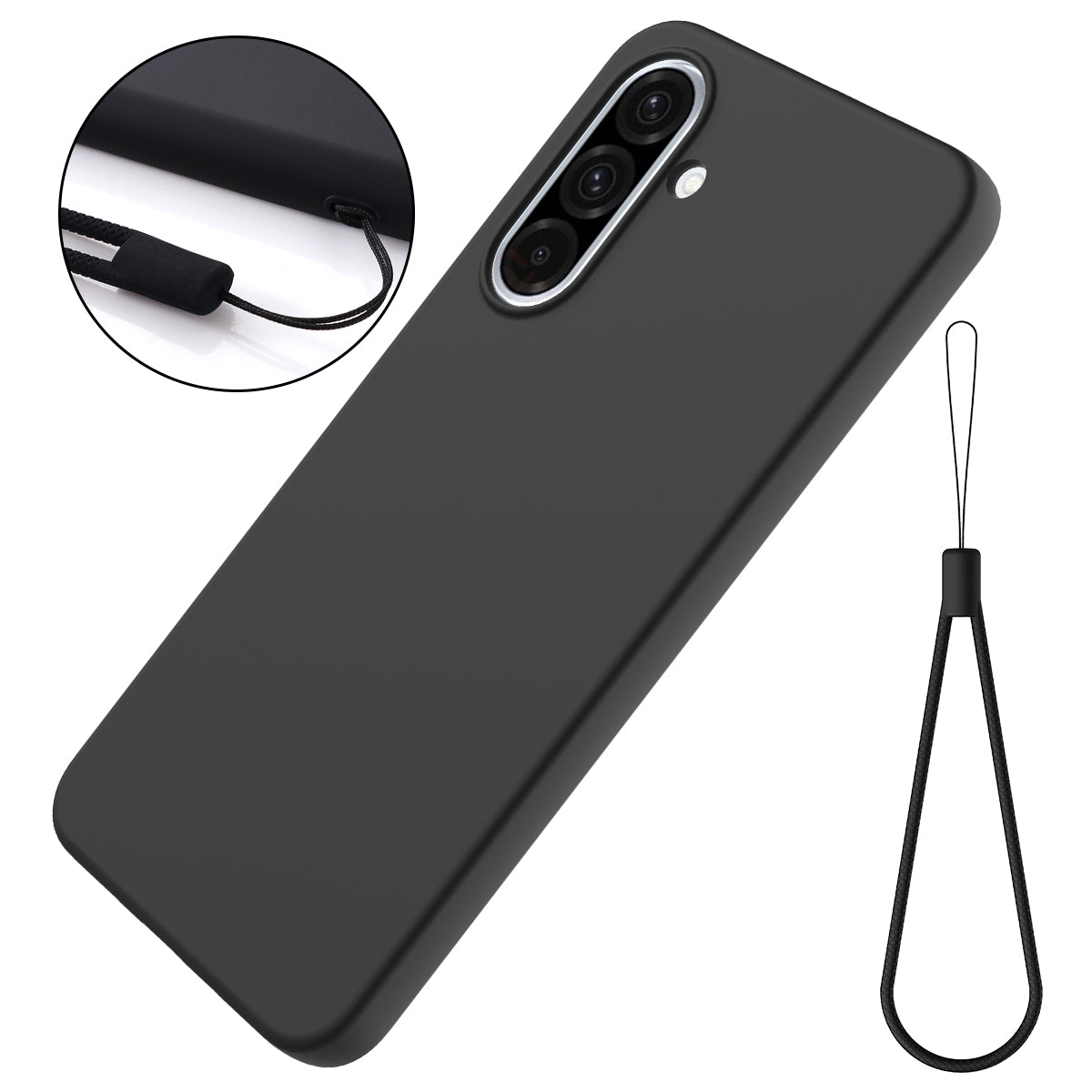 For Samsung Galaxy A37 5G Liquid Silicone Case Phone Back Cover with Hand Strap