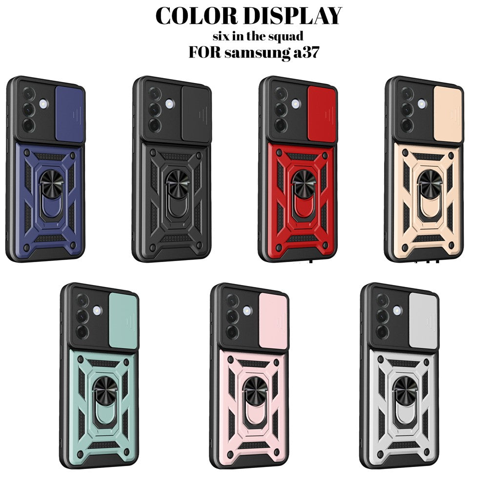 For Samsung Galaxy A37 5G Case with Slide Camera Lid PC + TPU Kickstand Phone Cover