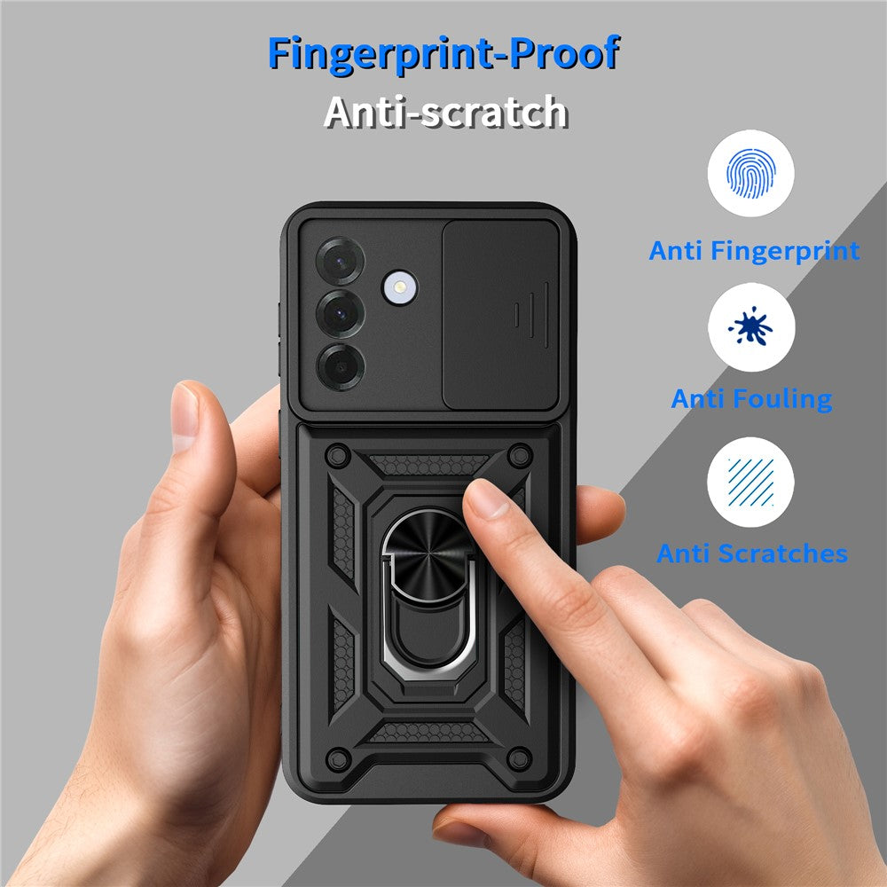 For Samsung Galaxy A37 5G Case with Slide Camera Lid PC + TPU Kickstand Phone Cover
