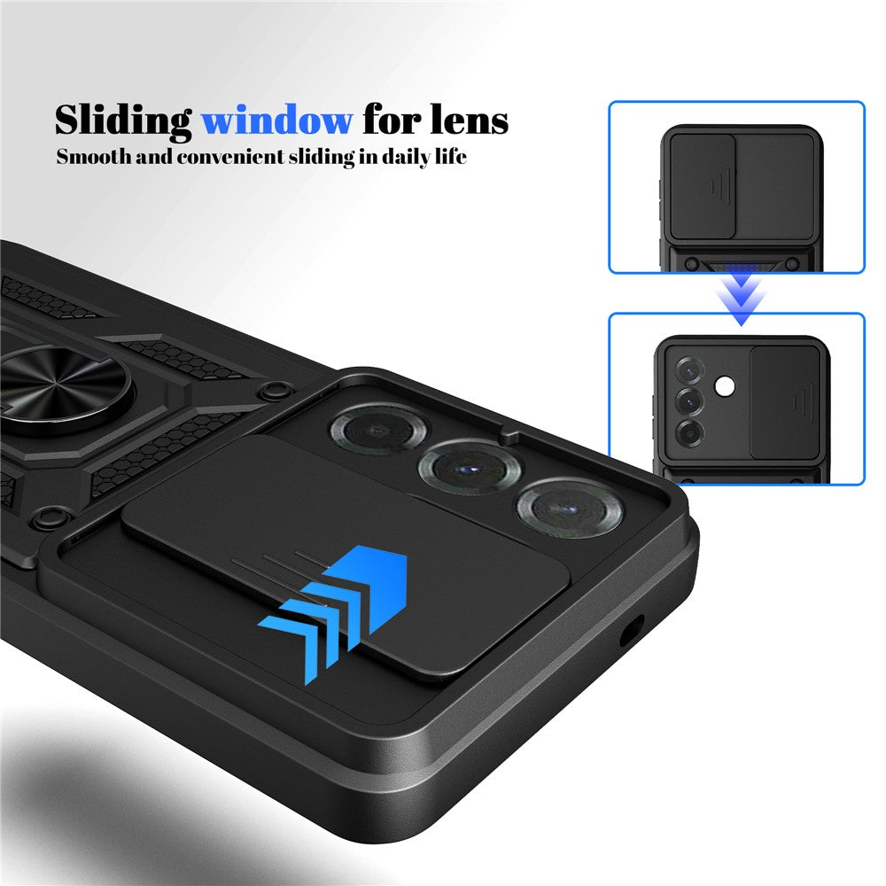 For Samsung Galaxy A37 5G Case with Slide Camera Lid PC + TPU Kickstand Phone Cover
