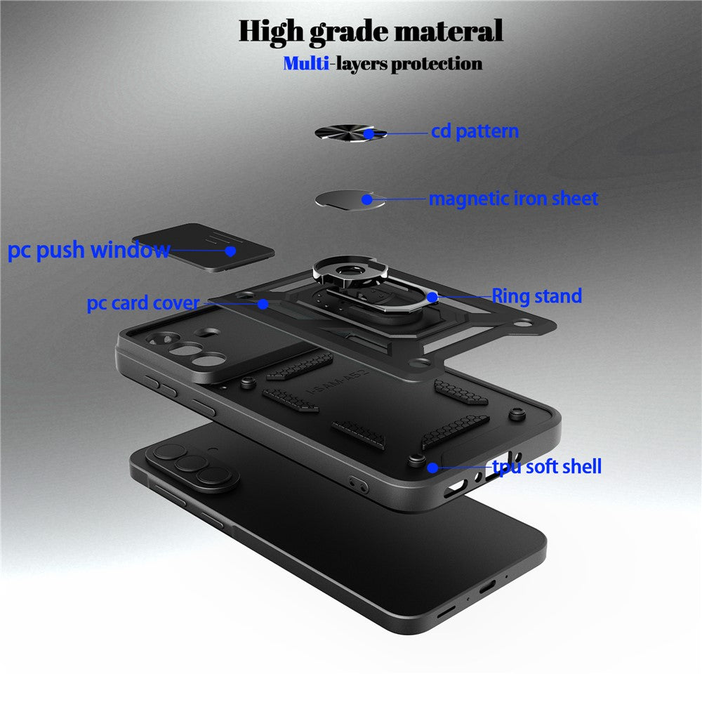 For Samsung Galaxy A37 5G Case with Slide Camera Lid PC + TPU Kickstand Phone Cover