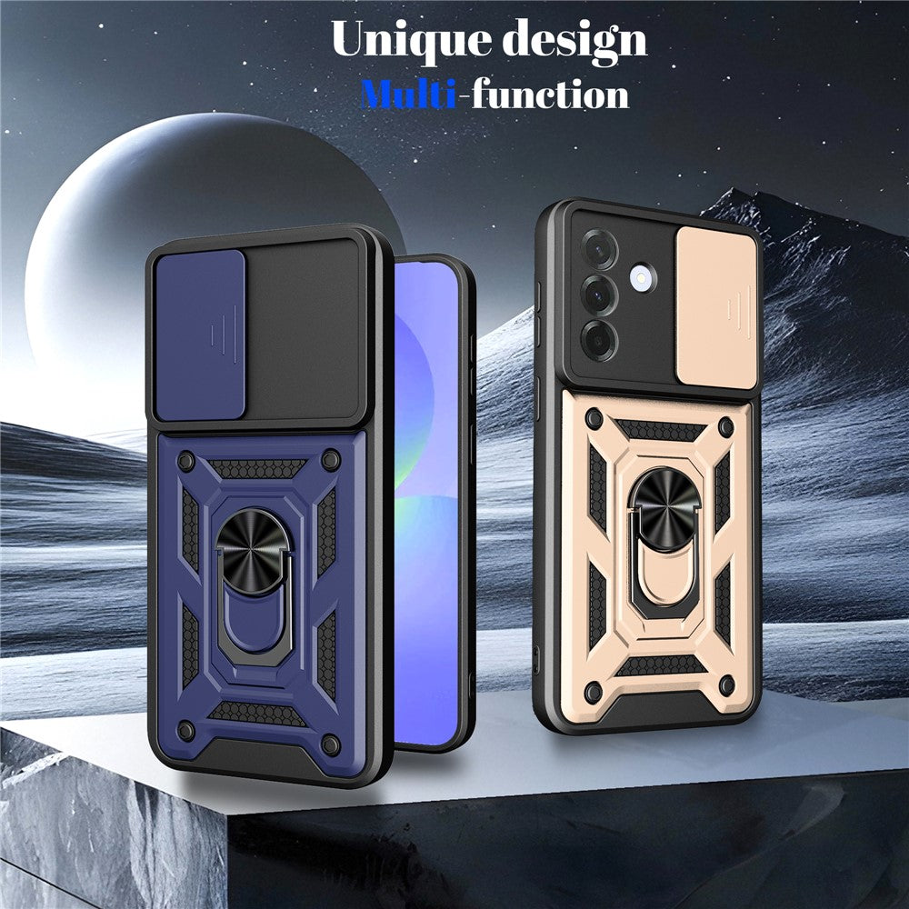 For Samsung Galaxy A37 5G Case with Slide Camera Lid PC + TPU Kickstand Phone Cover
