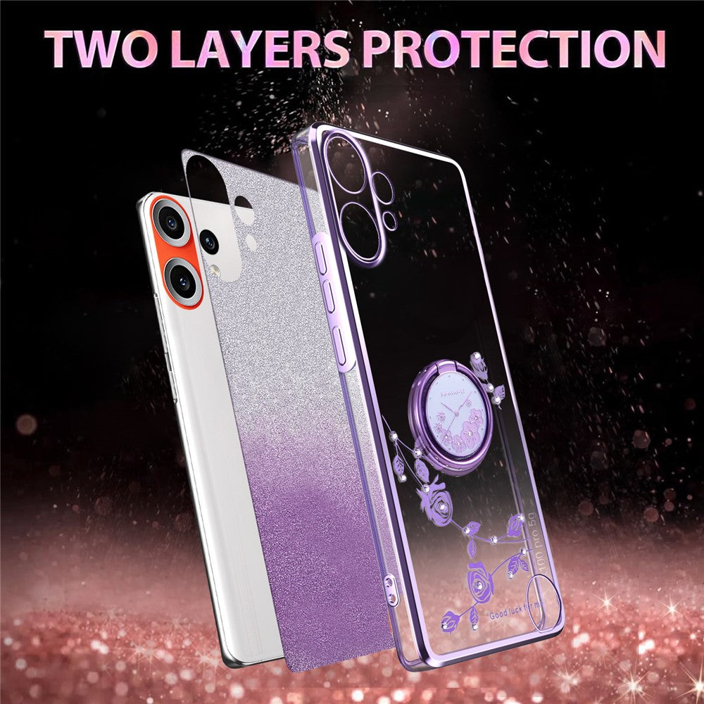 KADEM For Nothing CMF Phone 2 Pro Case Ring Kickstand TPU Flowers Phone Cover Gradient Glitter
