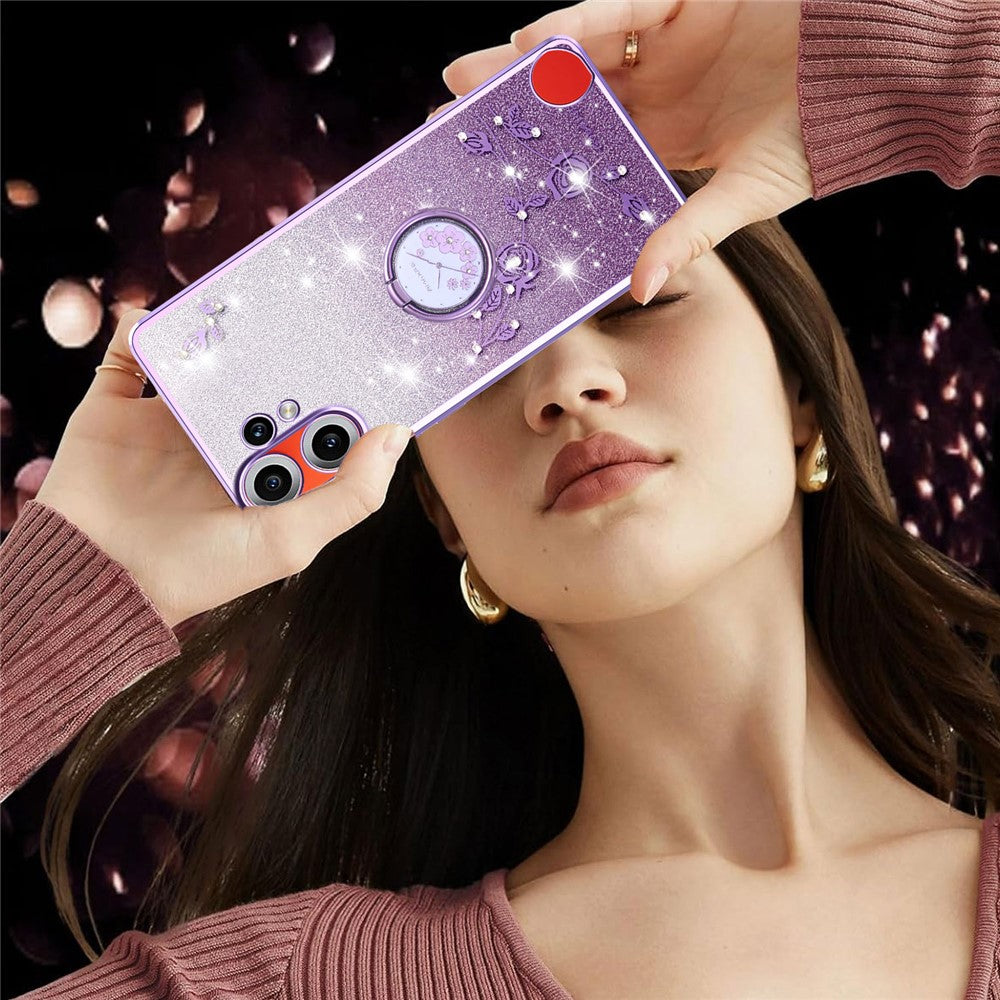 KADEM For Nothing CMF Phone 2 Pro Case Ring Kickstand TPU Flowers Phone Cover Gradient Glitter