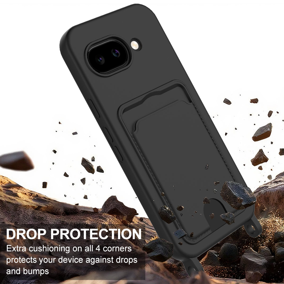 For Google Pixel 10a Liquid Silicone Case  Phone Back Cover with Card Holder and Short Strap