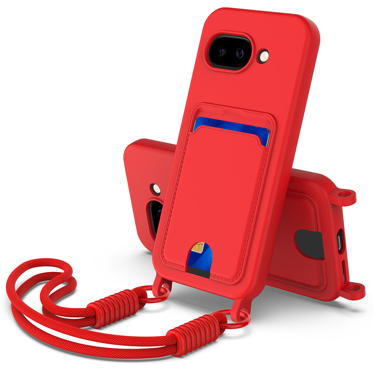 For Google Pixel 10a Liquid Silicone Case  Phone Back Cover with Card Holder and Short Strap