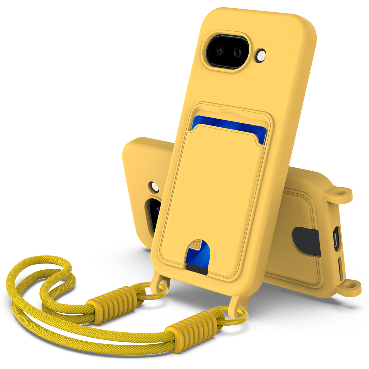 For Google Pixel 10a Liquid Silicone Case  Phone Back Cover with Card Holder and Short Strap
