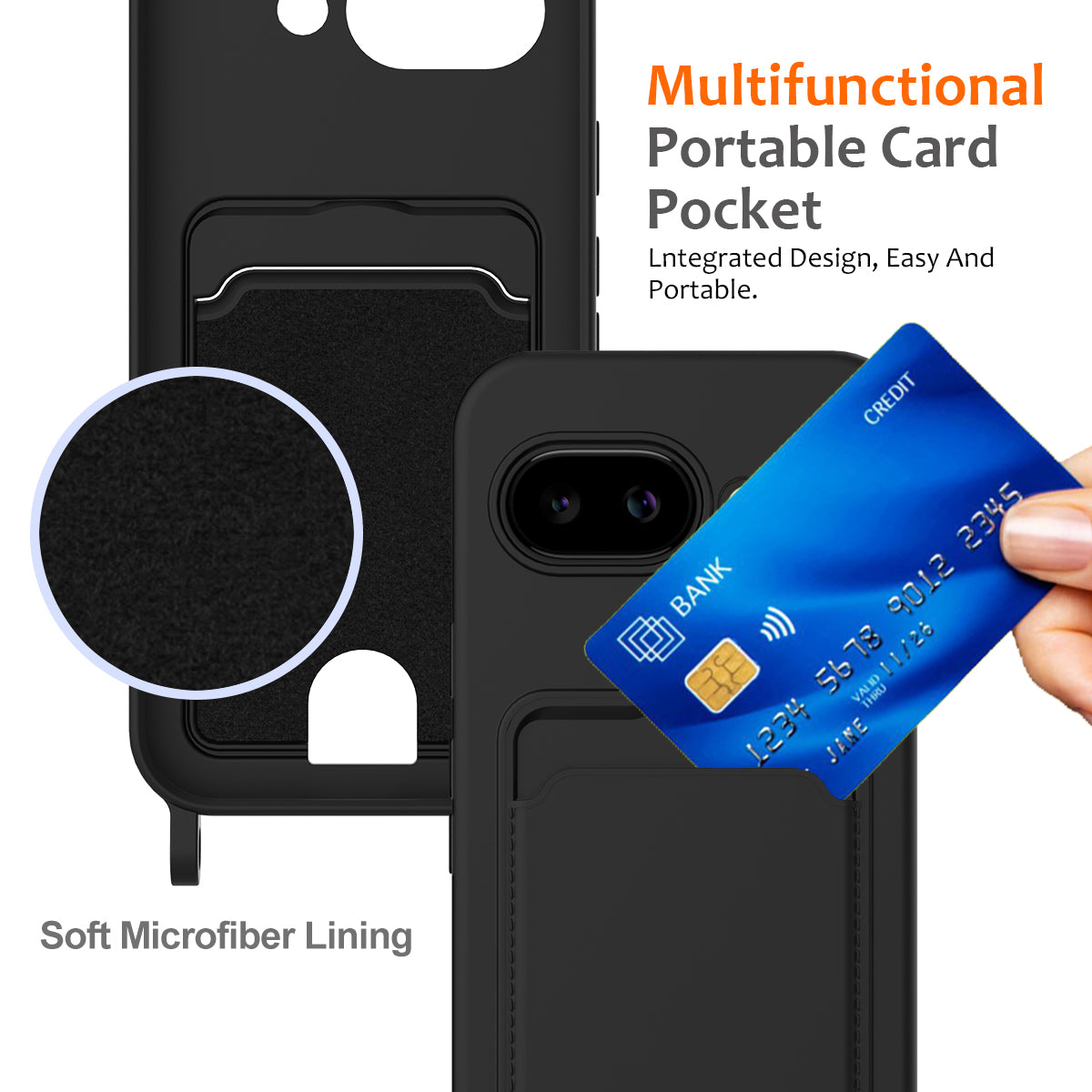 For Google Pixel 10a Case Liquid Silicone Card Holder Back Phone Cover with Lanyard