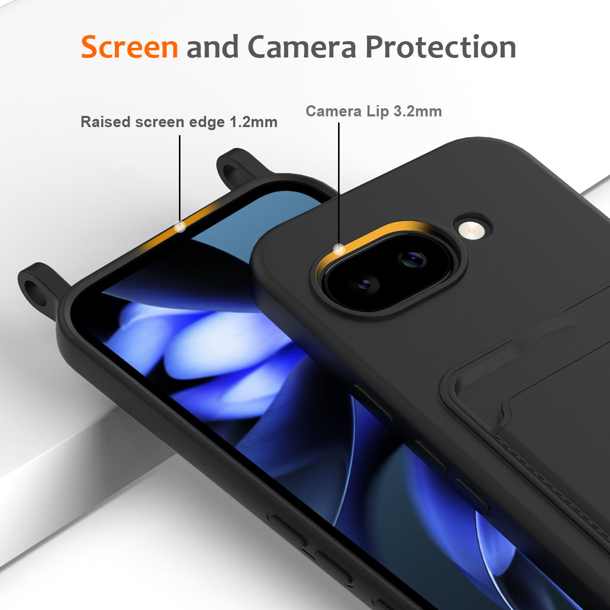 For Google Pixel 10a Case Liquid Silicone Card Holder Back Phone Cover with Lanyard