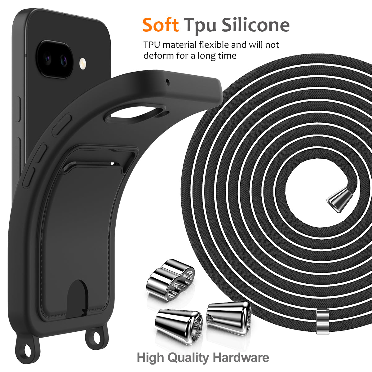 For Google Pixel 10a Case Liquid Silicone Card Holder Back Phone Cover with Lanyard