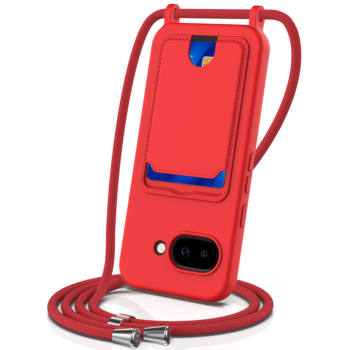 For Google Pixel 10a Case Liquid Silicone Card Holder Back Phone Cover with Lanyard