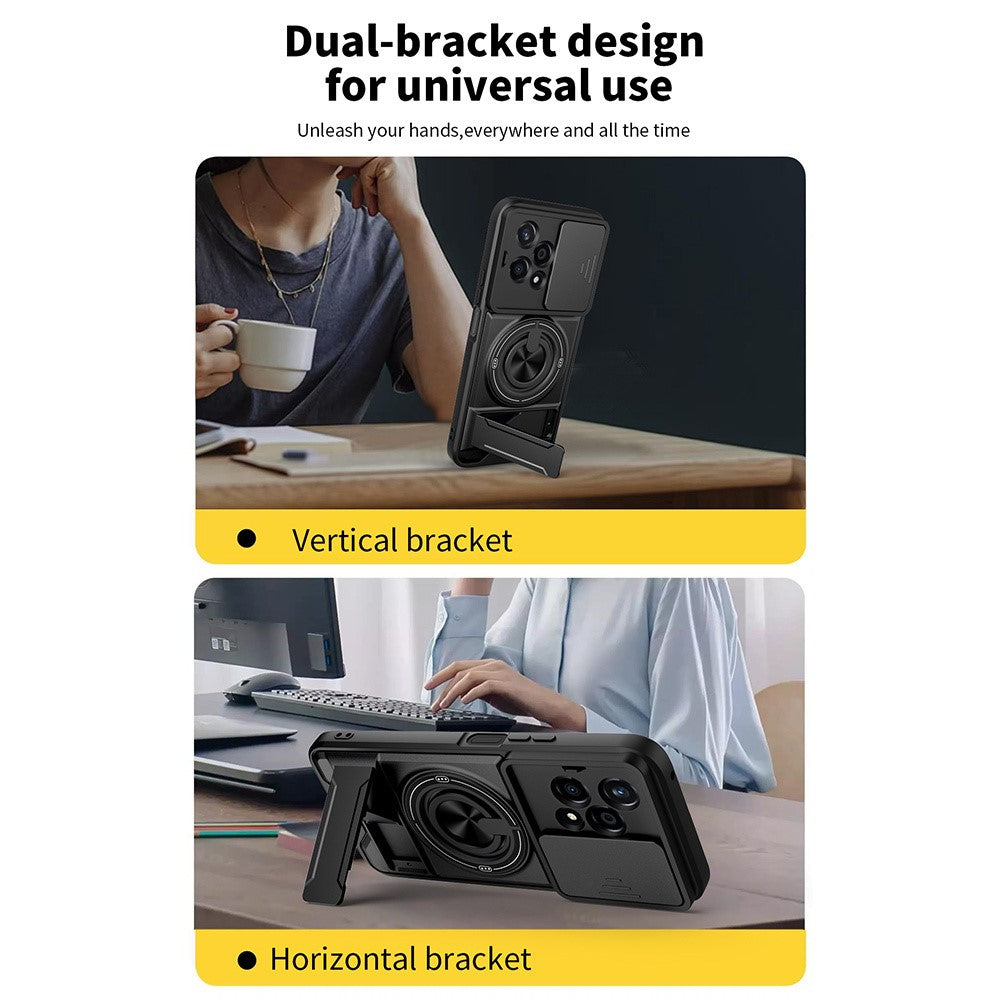 For Honor 200 Lite Magnetic Case Ring Holder Foldable Kickstand TPU PC Phone Cover with Camera Lens Slider