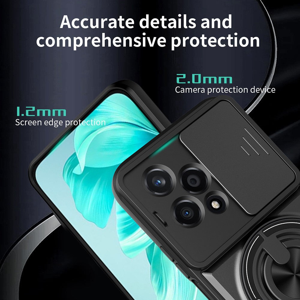 For Honor 200 Lite Magnetic Case Ring Holder Foldable Kickstand TPU PC Phone Cover with Camera Lens Slider