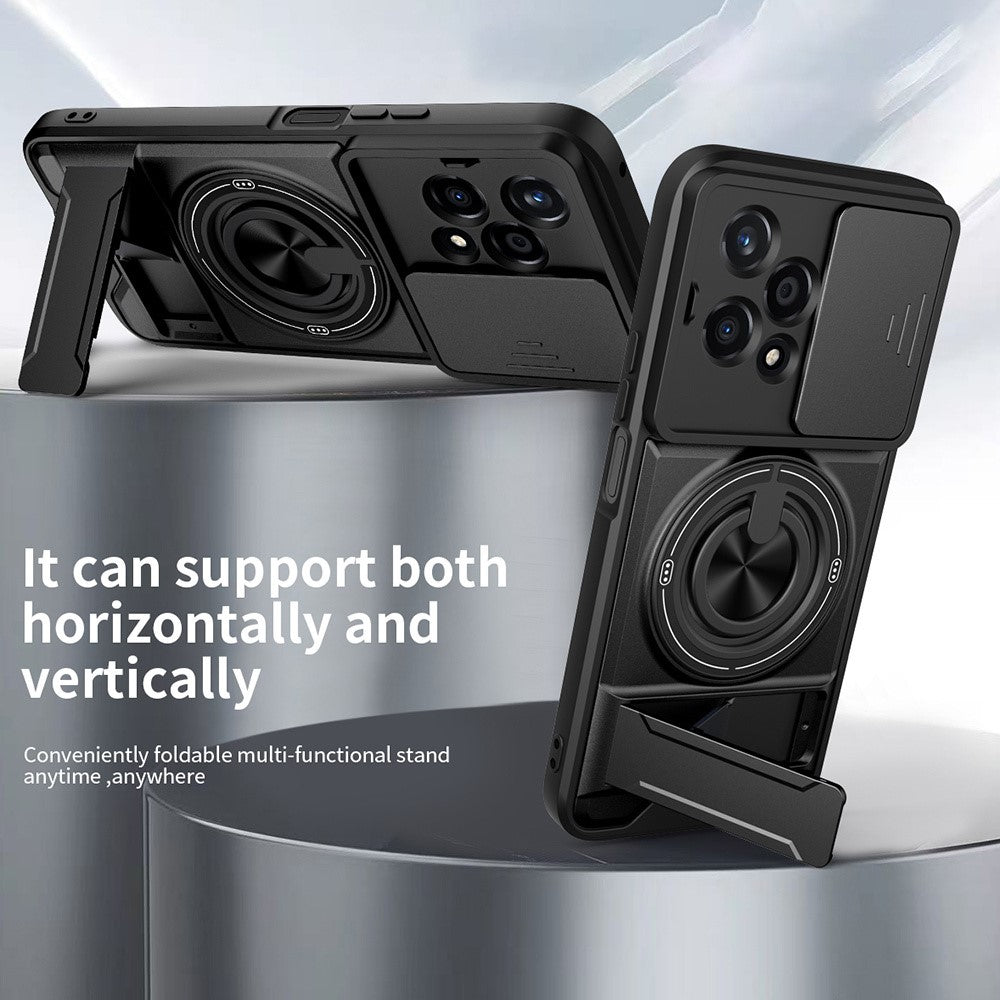 For Honor 200 Lite Magnetic Case Ring Holder Foldable Kickstand TPU PC Phone Cover with Camera Lens Slider