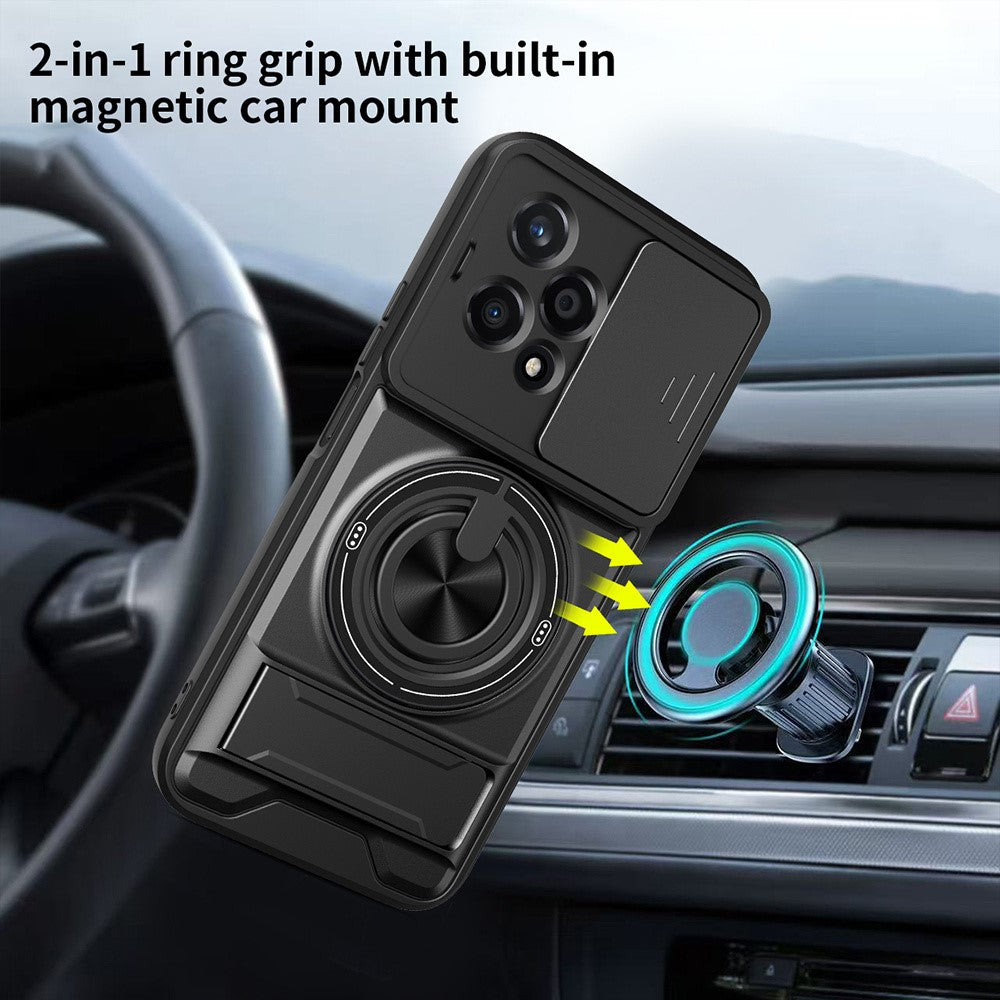 For Honor 200 Lite Magnetic Case Ring Holder Foldable Kickstand TPU PC Phone Cover with Camera Lens Slider