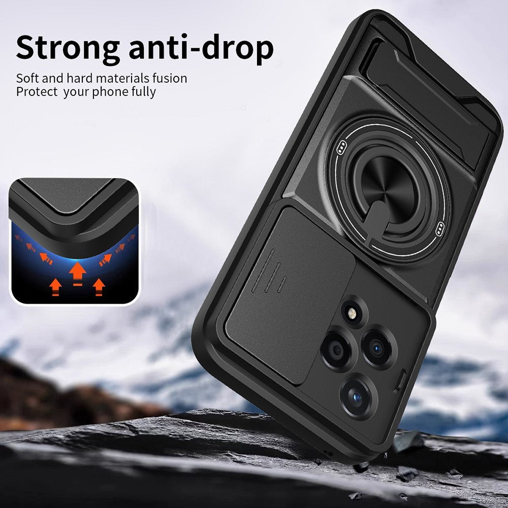 For Honor 200 Lite Magnetic Case Ring Holder Foldable Kickstand TPU PC Phone Cover with Camera Lens Slider
