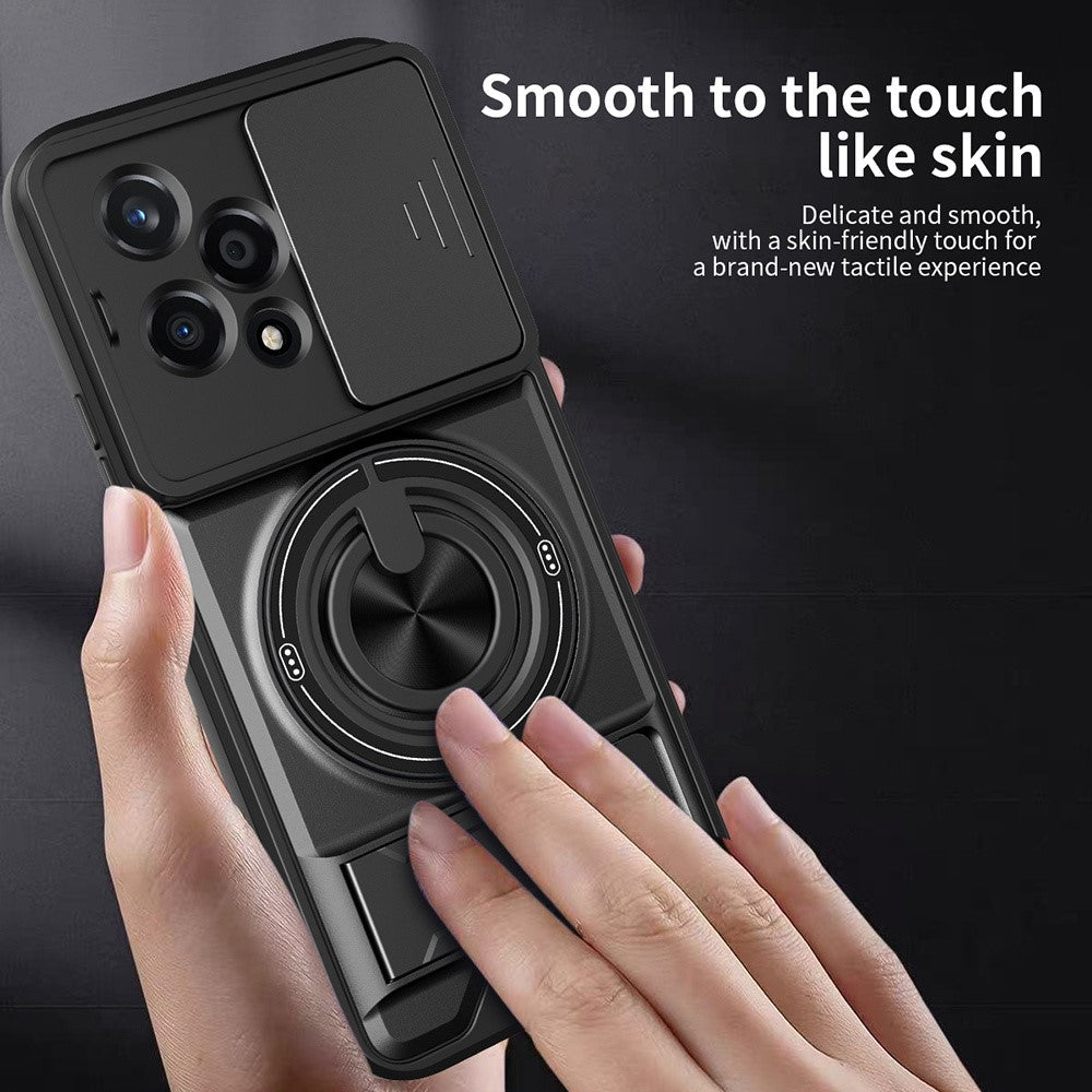 For Honor 200 Lite Magnetic Case Ring Holder Foldable Kickstand TPU PC Phone Cover with Camera Lens Slider