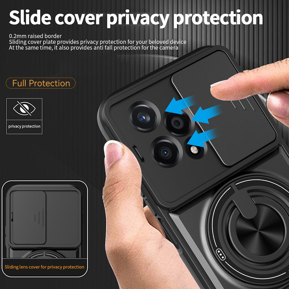 For Honor 200 Lite Magnetic Case Ring Holder Foldable Kickstand TPU PC Phone Cover with Camera Lens Slider