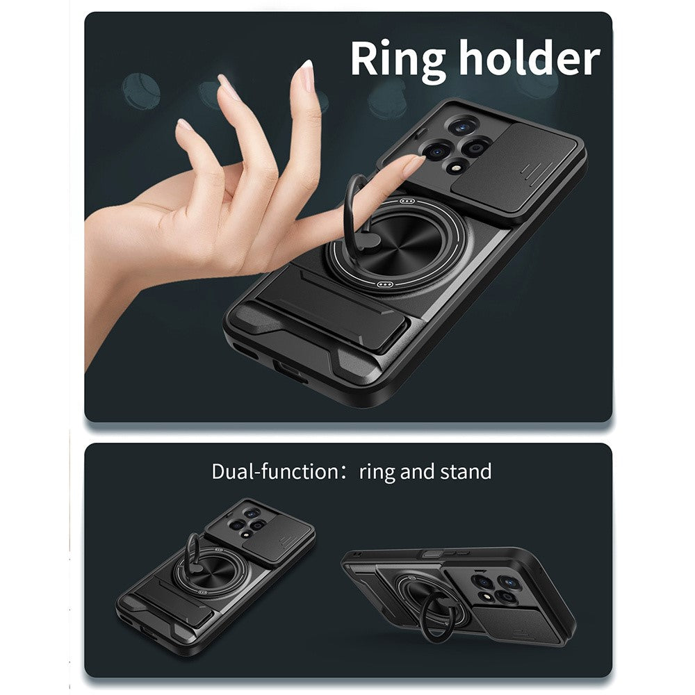 For Honor 200 Lite Magnetic Case Ring Holder Foldable Kickstand TPU PC Phone Cover with Camera Lens Slider