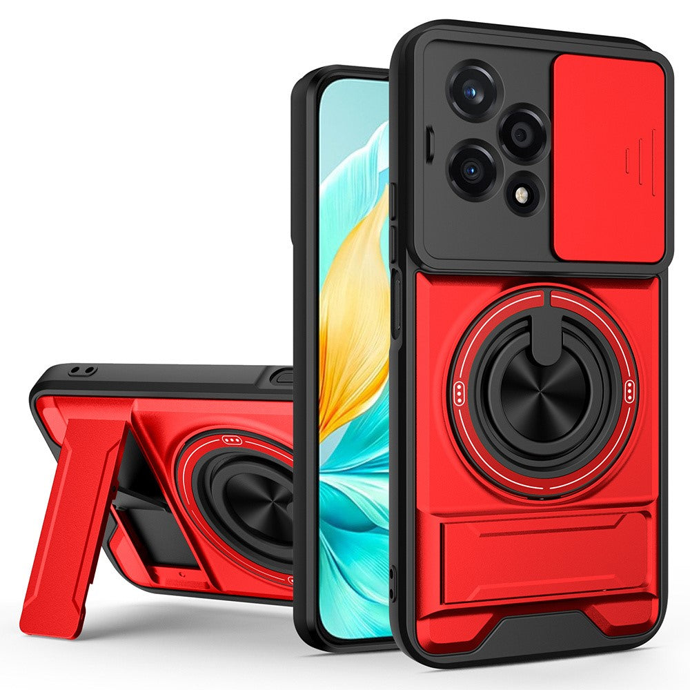 For Honor 200 Lite Magnetic Case Ring Holder Foldable Kickstand TPU PC Phone Cover with Camera Lens Slider