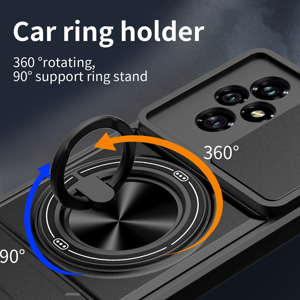 For Honor 200 5G Magnetic Case Ring Holder Foldable Kickstand TPU PC Phone Cover with Camera Lens Slider