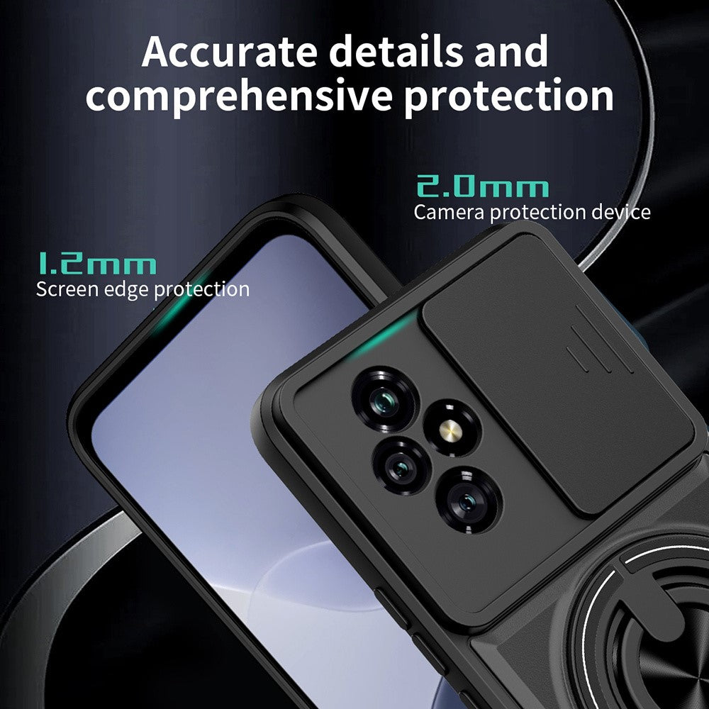 For Honor 200 5G Magnetic Case Ring Holder Foldable Kickstand TPU PC Phone Cover with Camera Lens Slider