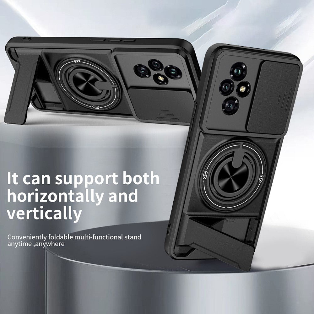 For Honor 200 5G Magnetic Case Ring Holder Foldable Kickstand TPU PC Phone Cover with Camera Lens Slider