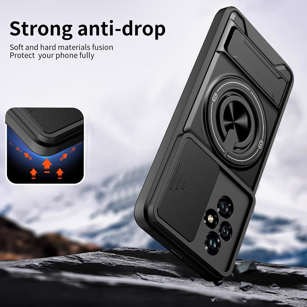 For Honor 200 5G Magnetic Case Ring Holder Foldable Kickstand TPU PC Phone Cover with Camera Lens Slider