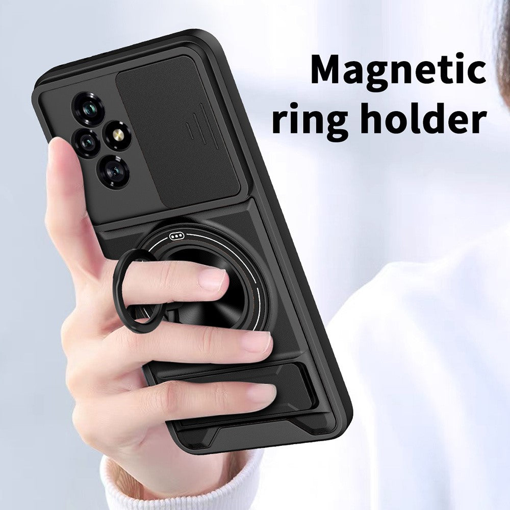 For Honor 200 5G Magnetic Case Ring Holder Foldable Kickstand TPU PC Phone Cover with Camera Lens Slider
