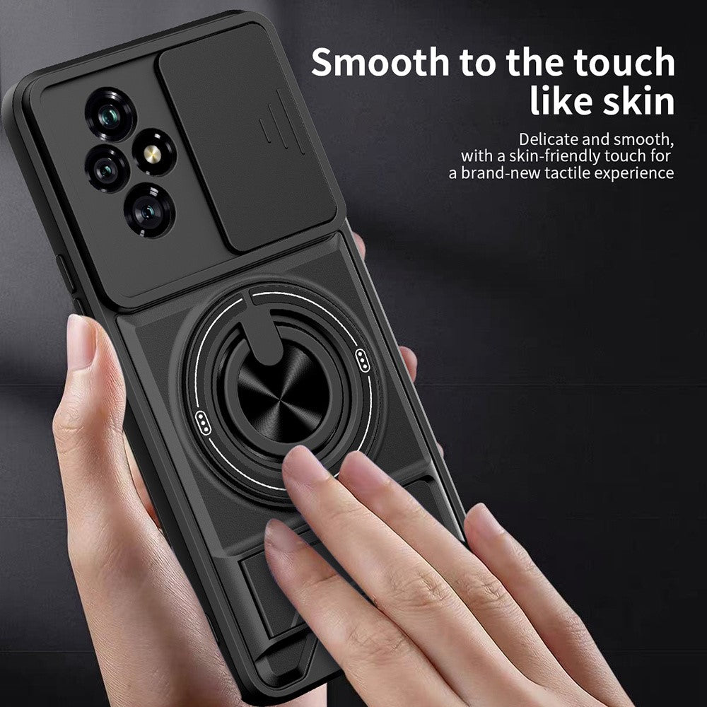 For Honor 200 5G Magnetic Case Ring Holder Foldable Kickstand TPU PC Phone Cover with Camera Lens Slider