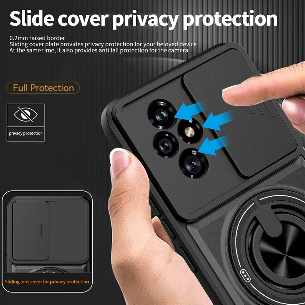 For Honor 200 5G Magnetic Case Ring Holder Foldable Kickstand TPU PC Phone Cover with Camera Lens Slider