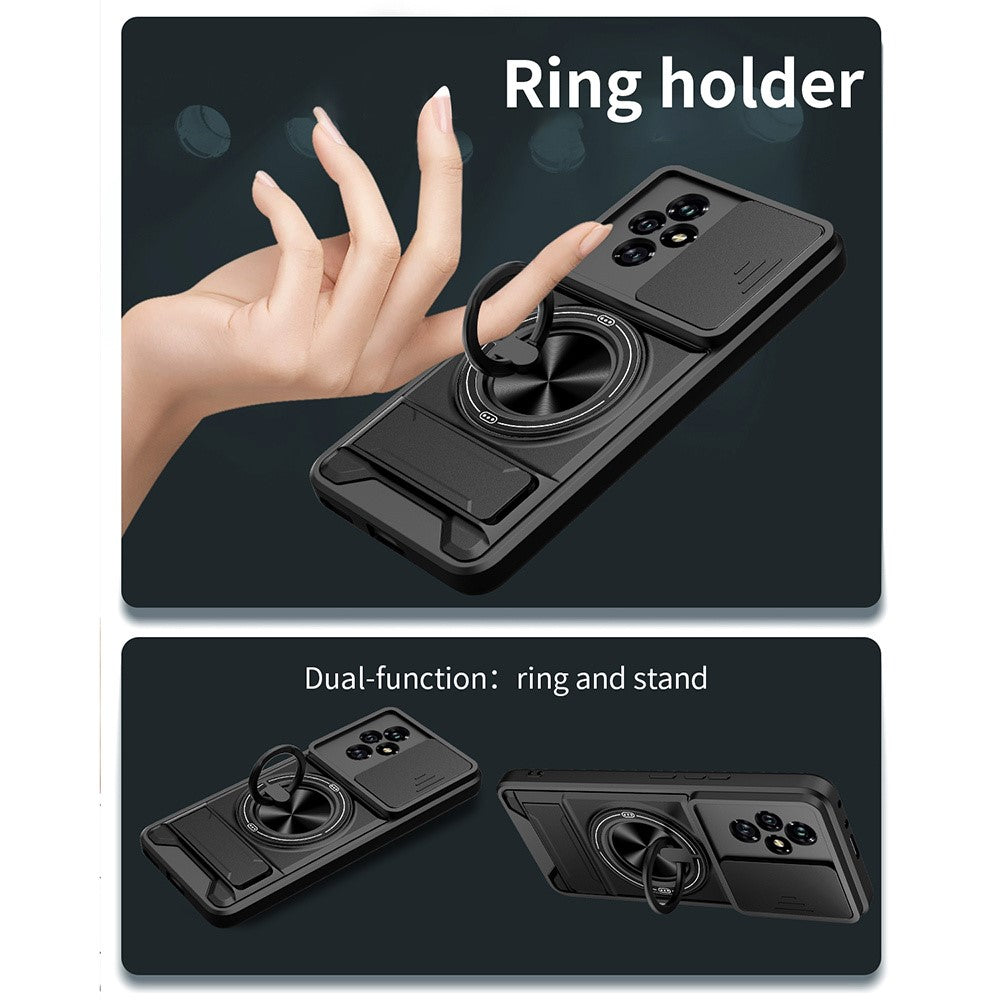For Honor 200 5G Magnetic Case Ring Holder Foldable Kickstand TPU PC Phone Cover with Camera Lens Slider