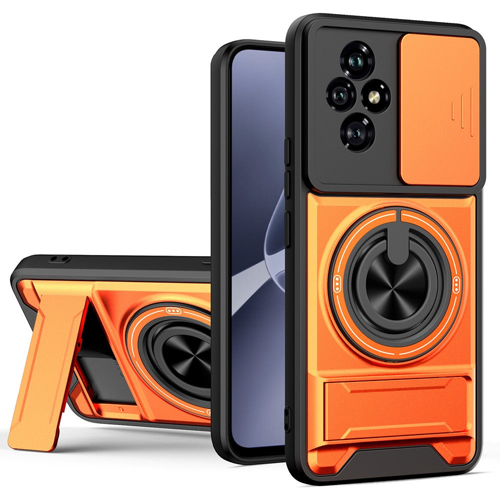 For Honor 200 5G Magnetic Case Ring Holder Foldable Kickstand TPU PC Phone Cover with Camera Lens Slider