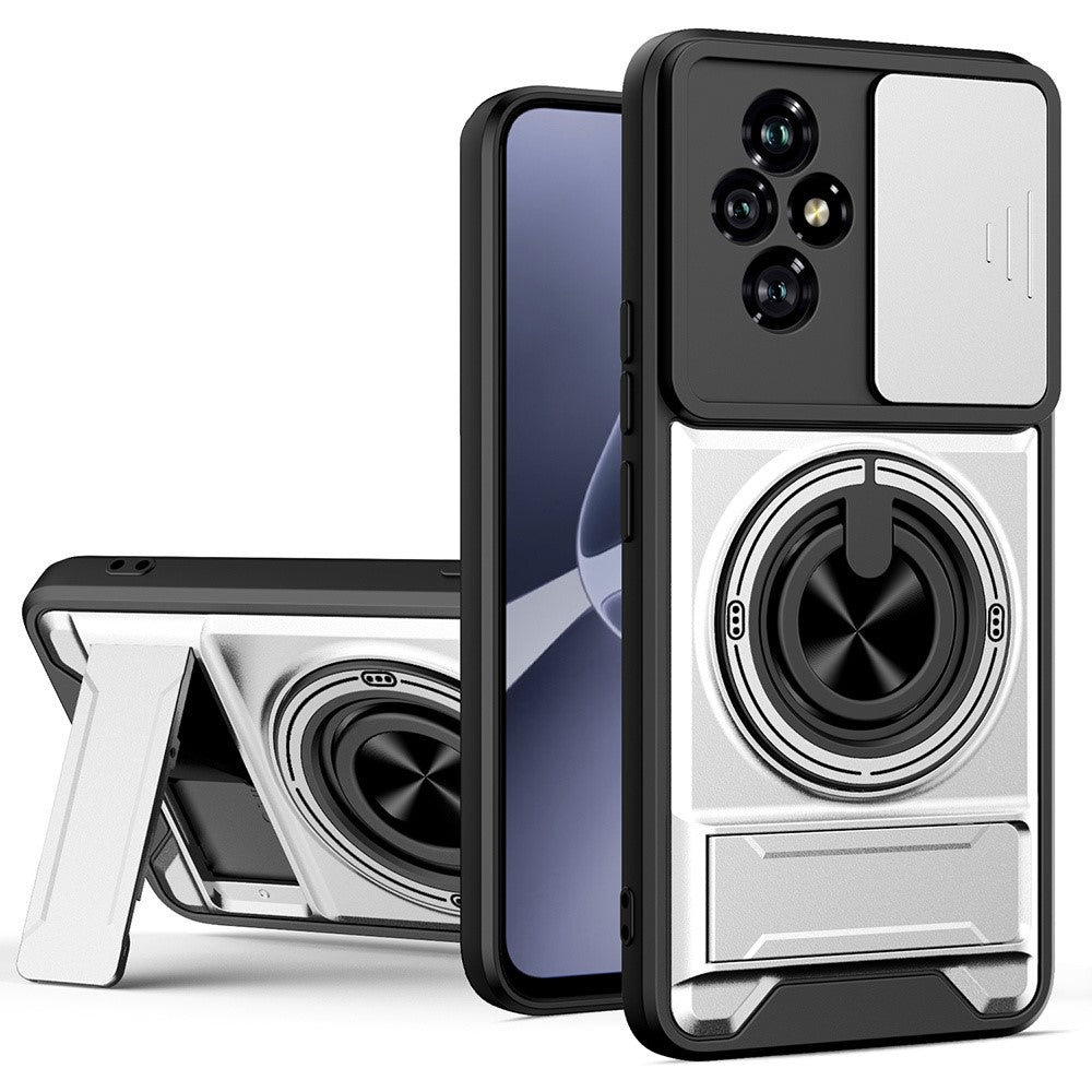 For Honor 200 5G Magnetic Case Ring Holder Foldable Kickstand TPU PC Phone Cover with Camera Lens Slider